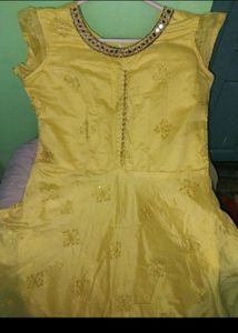 Ethnic Haldi Gown/ Cotton Silk With Free Dupatta