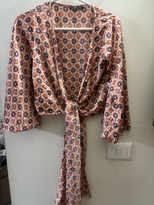 Zudio Boho Tie-Front Blouse w/ bell sleeves