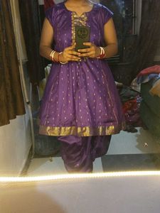 Elegant Purple Kurta Set with Gold Print