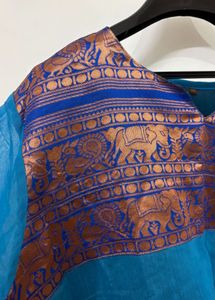 Elegant Teal Kurta with Brocade Yoke