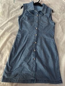 Light Blue Denim Shirt Dress with Collar & button