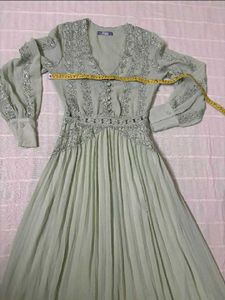 V-Neck Pleated Maxi Dress