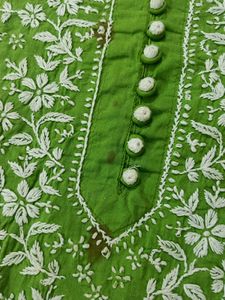 Green Embroidered Chikankari Kurta
