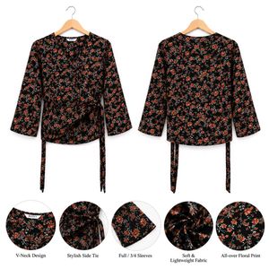 Chic Floral Print Wrap Blouse