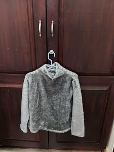 Fuzzy Grey Turtleneck Top