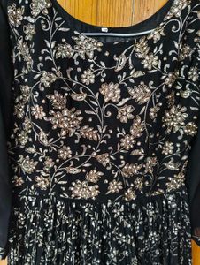 Black Embroidered Ethnic Gown with Dupatta