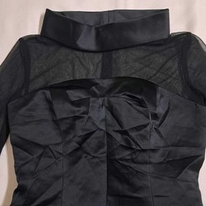 Luxury High Fashion Sheer Turtleneck Corset Top