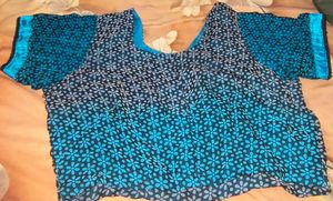 Blue Floral Saree Blouse . free 8 meter saree lace