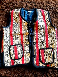 Quilted Nehru Jacket with Block Print