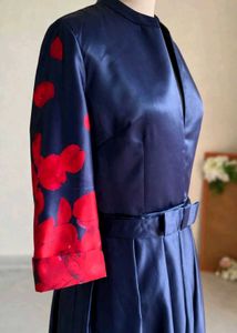 Elegant Navy Floral Print Maxi Dress