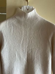 Cream Ribbed Mock Neck Sweater