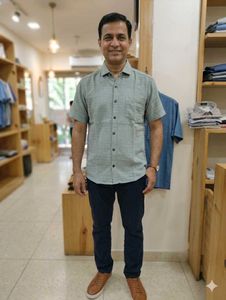 Men's Blue Short Sleeve Casual Shirt