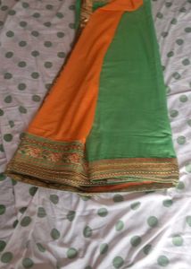 Beautiful Green and Orange Saree