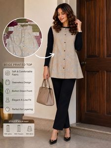 Elegant Beige Printed Sleeveless Top