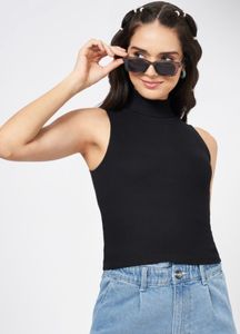 Sleek Black Mock Neck Tank Top