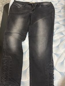 Stylish Black Lace-Up Jeans
