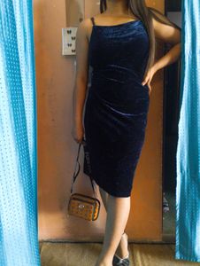❤️🤌🥺Navy Blue Velvet Party Dress🥺❤️🌸