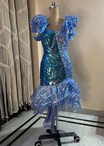 Blue Sequins Ruffle Dress (bust :30-32