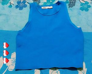 ZARA Blue Sleeveless Crop Top