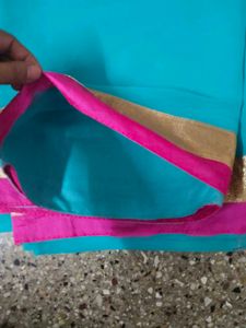 Price dropped Teal Saree  Pink Border with blouse
