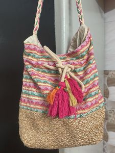 Striped Boho Tote Bag with Tassels