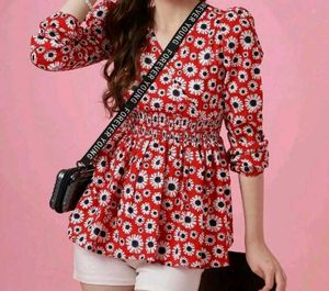 Floral Smocked Waist Blouse