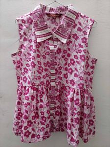 Pretty Pink Floral Sleeveless peplum top