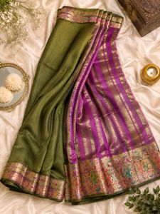 Elegant Olive Green Silk Saree