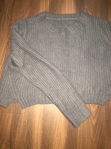 Grey Knitted Cropped Sweater
