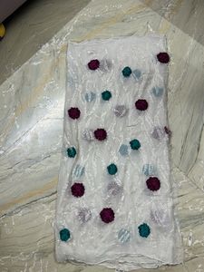 White fabric with Floral Embroidery