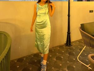 Silky Cowl Neck Midi Dress