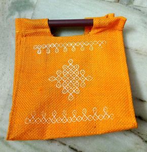 Rangoli Orange Jute Tote Bag