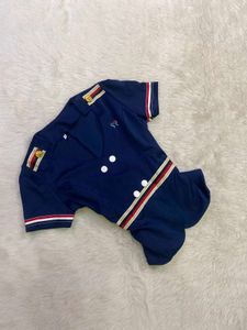 Chic Navy Double-Breasted Crop Top