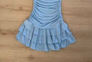 Light Blue Ruched Ruffle Mini Dress