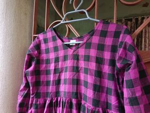 Beautiful Purple And Black Checked Cotton Dress