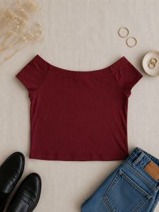 Chic Maroon Button-Up Crop Top