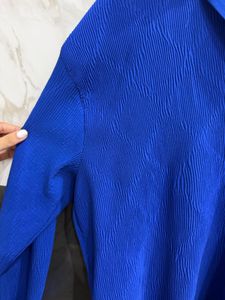 Vibrant Blue Textured Long Sleeve Top