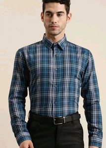 Men's Blue Plaid Slim Fit Shirt