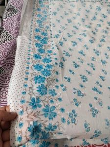 White Blue Floral Print Cotton Saaree🤍💙