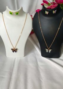 Butterfly Metal Combo White-M Necklace & Earring