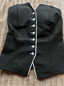 Chic Black Corset Top with White Trim