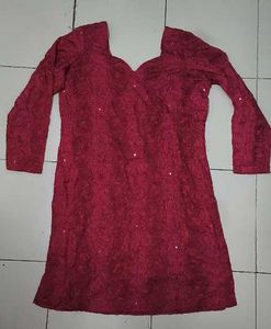 Elegant Red Chikankari Kurta