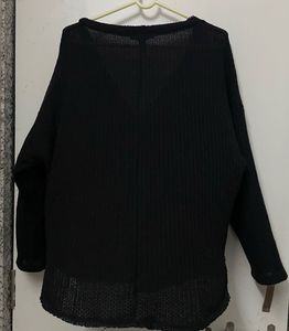Black Oversized Waffle Knit Top