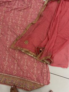 pure georgette luchnawi suit with handwork border