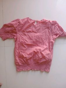 Pink Embroidered Puff Sleeve Top