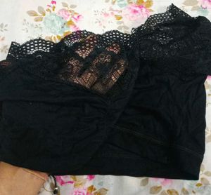 Black Lace Bikini Set 2 Tops 1 Silk Panty