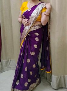 Elegant Purple Saree with stiched blouse