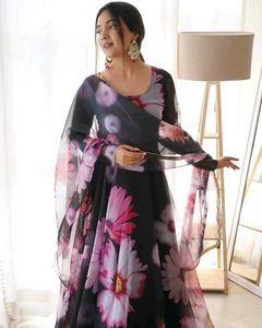 Floral Print Anarkali Suit organza fabric