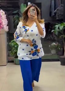 White and Blue Mulmul Co-ord Set