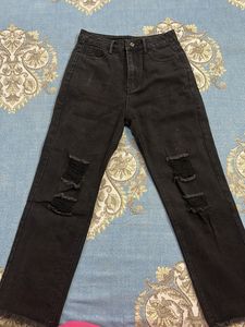 Black Ripped Wide Leg Jeans
